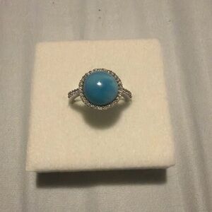SOLD - 14k White Gold Ring w/ Diamonds and Larimar